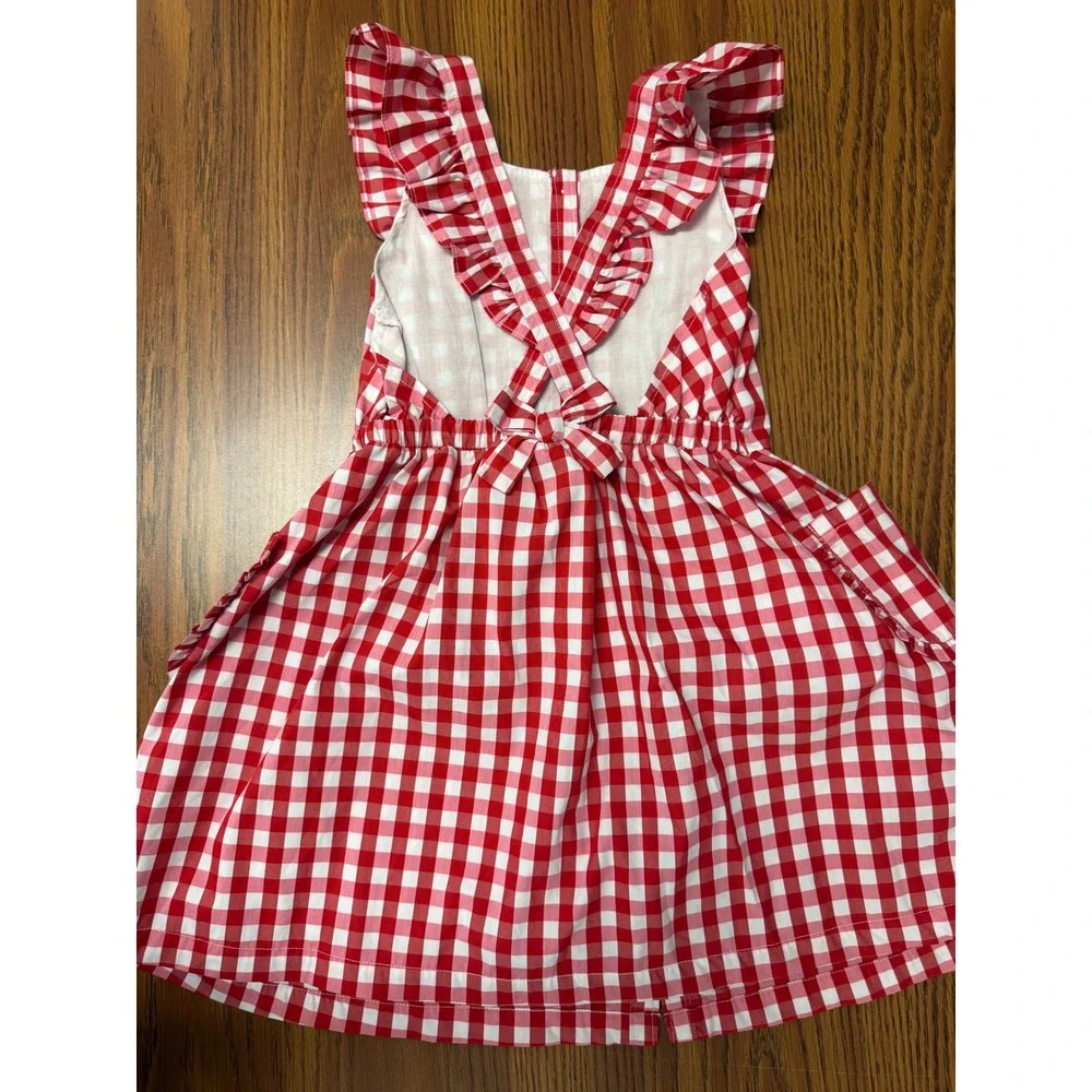 Tommy Hilfiger Girls Red White Gingham Ruffle Pinafore Dress Size 6X